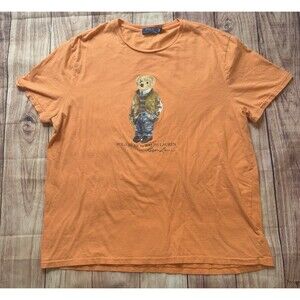 Ralph Lauren Polo Bear T Shirt Bear Graphic Orange Rare Size 2XL XXL Authentic